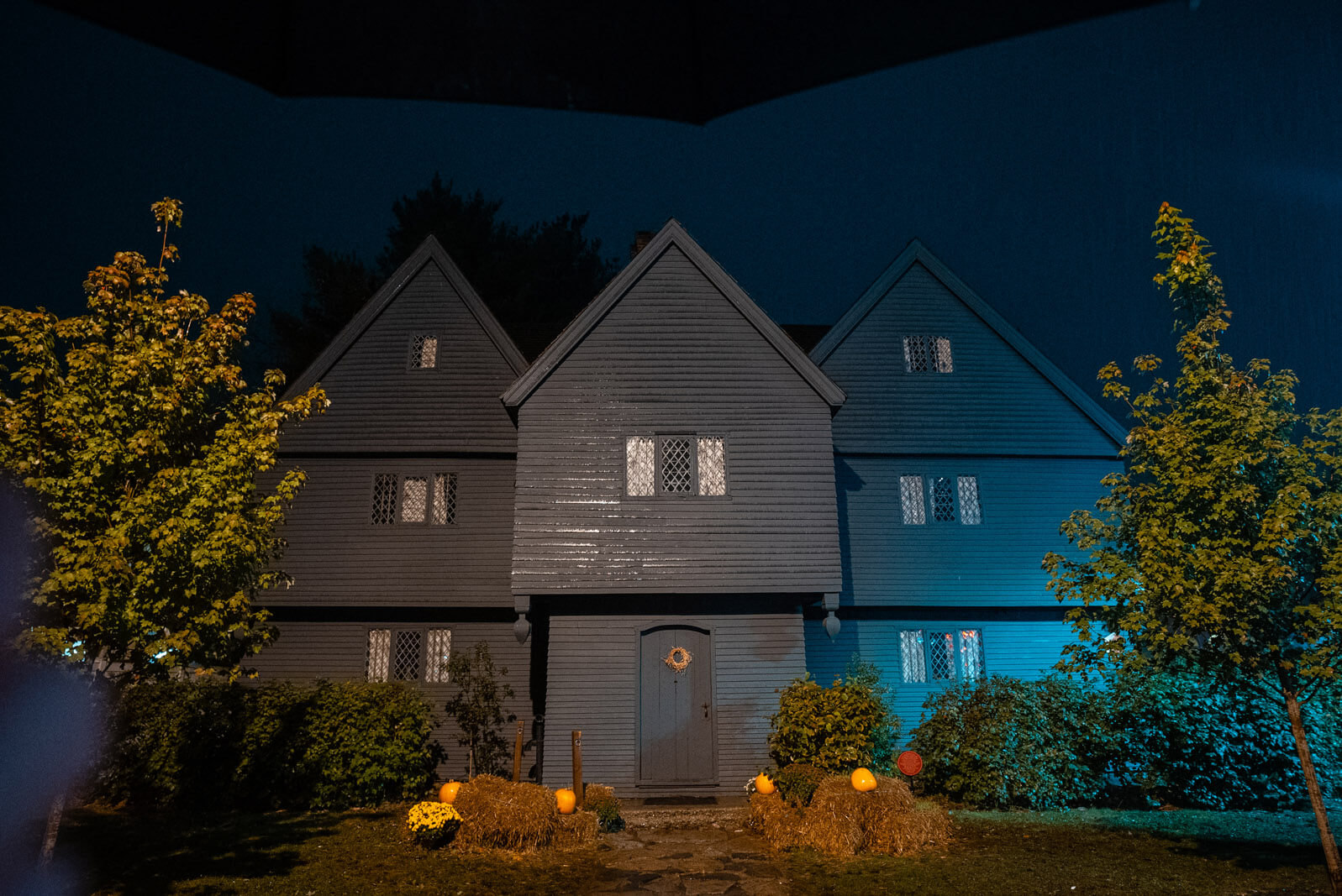The witch house in salem at night