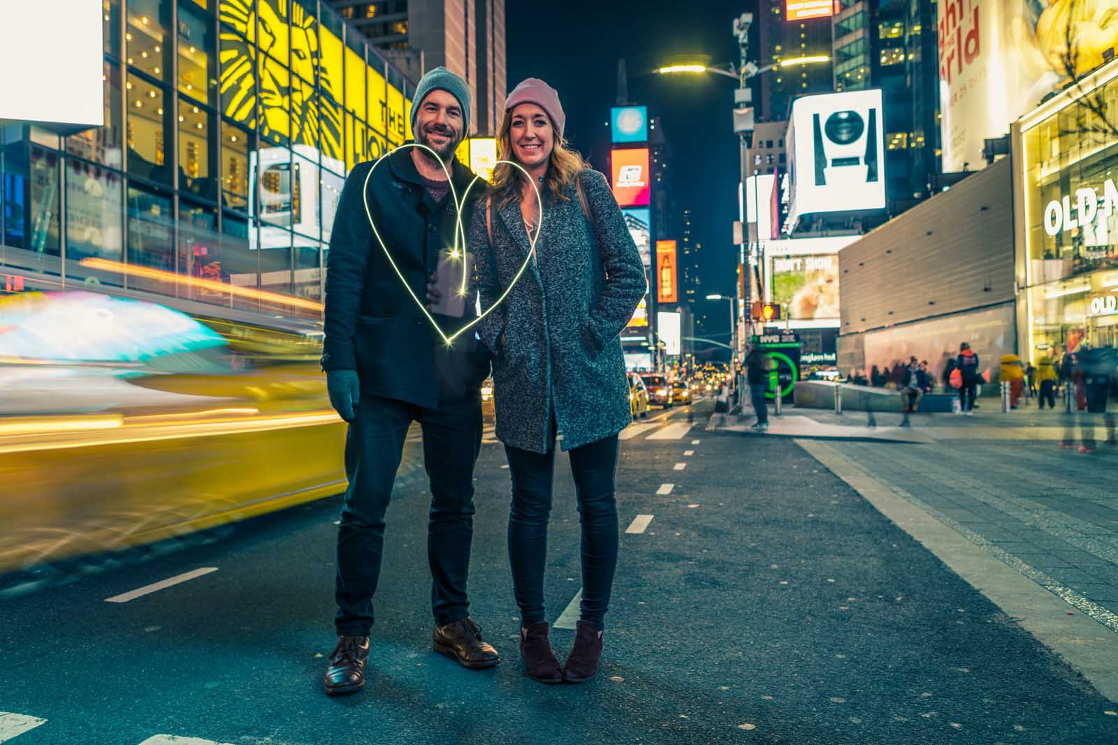 Megan and Scott at Times Square at night