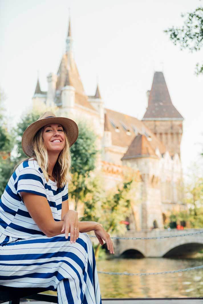 Megan outside of Vajdahunyad Castle in Budapest