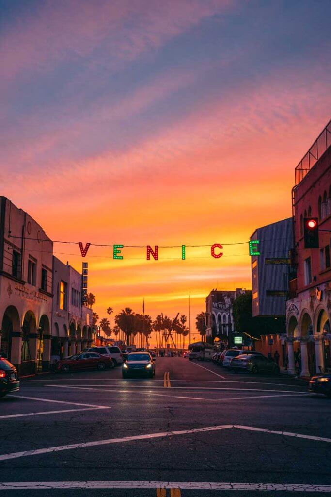 Venice Beach in Los Angeles at Sunset in California