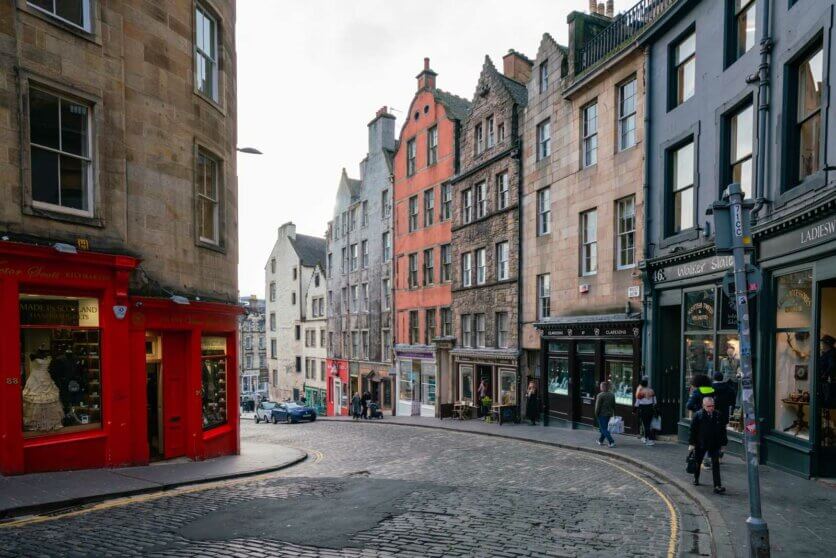 Victoria Street in Edinburgh Scotland the inspiration behind Harry Potter's Diagon Alley