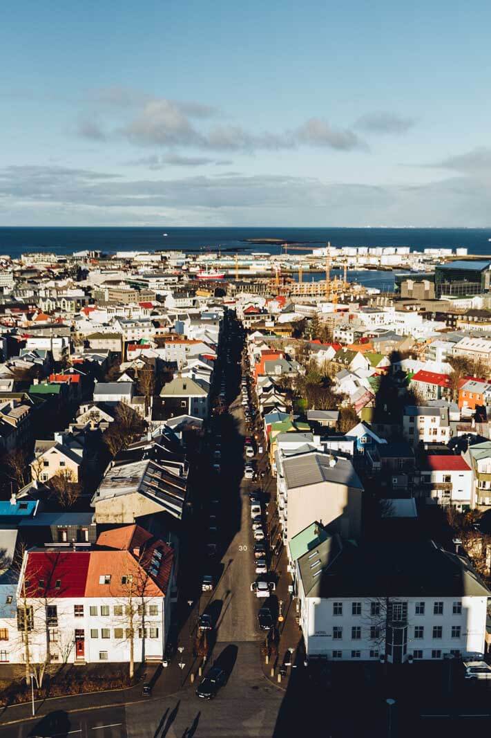 View from Hallgrímskirkja towards downtown Reykjavik