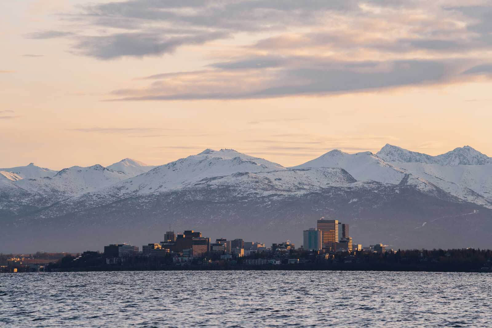 View of Anchorage from the Tony Knowles Coastal trail in Alaska