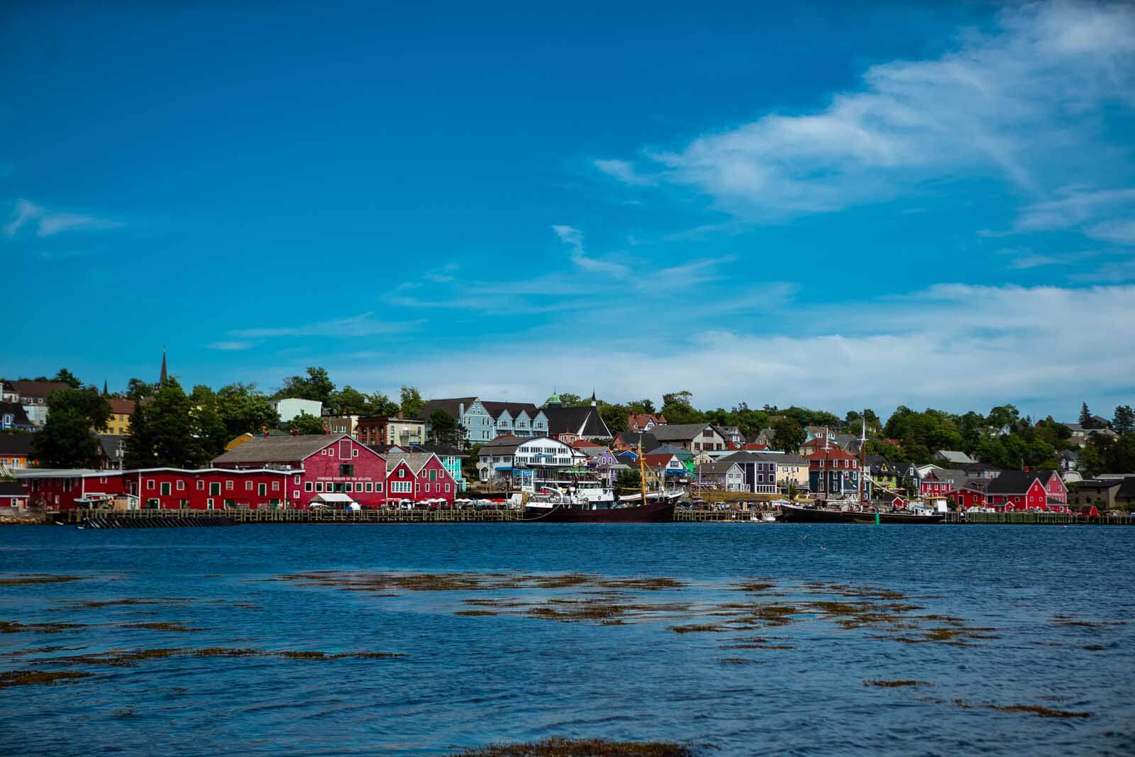 View of Lunenburg from across the water at the Golf Course in Nova Scotia