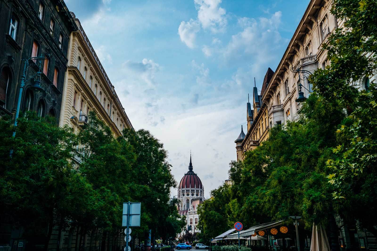 Street view of Parliament in Budapest