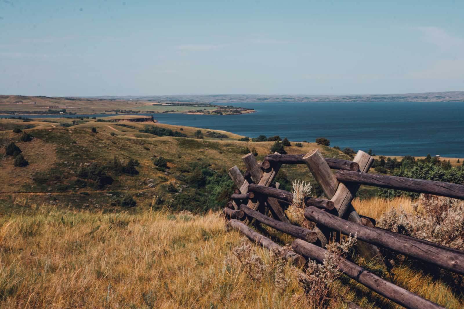 view of the Little Missouri River and Lake Sakakawea at the Birnt Hills Trail in North Dakota