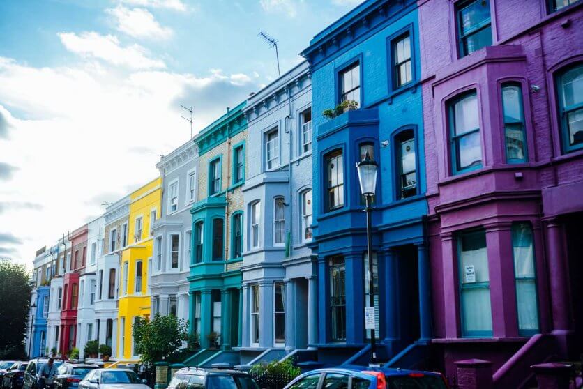 colorful homes of Lancaster Road in Notting Hill