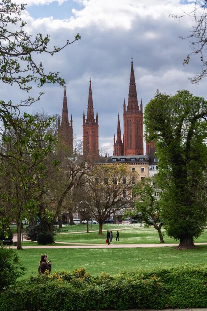 Wiesbaden view from Warmer Damm Park in Germany