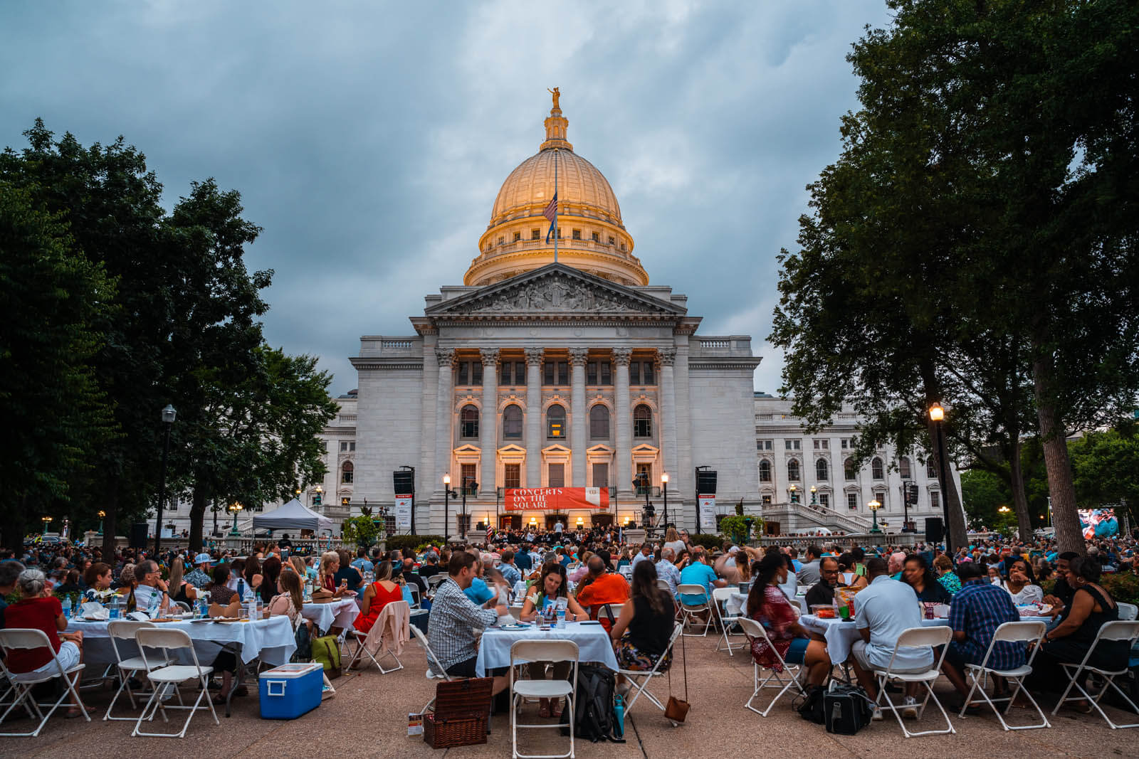 Wisconsin Chamber Orchestra in front of Capitol Building at Concerts in the Square in Madison