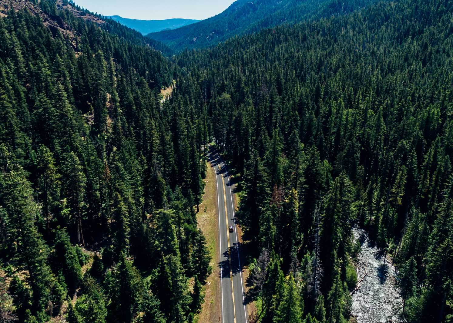 View of driving through Naches by drone