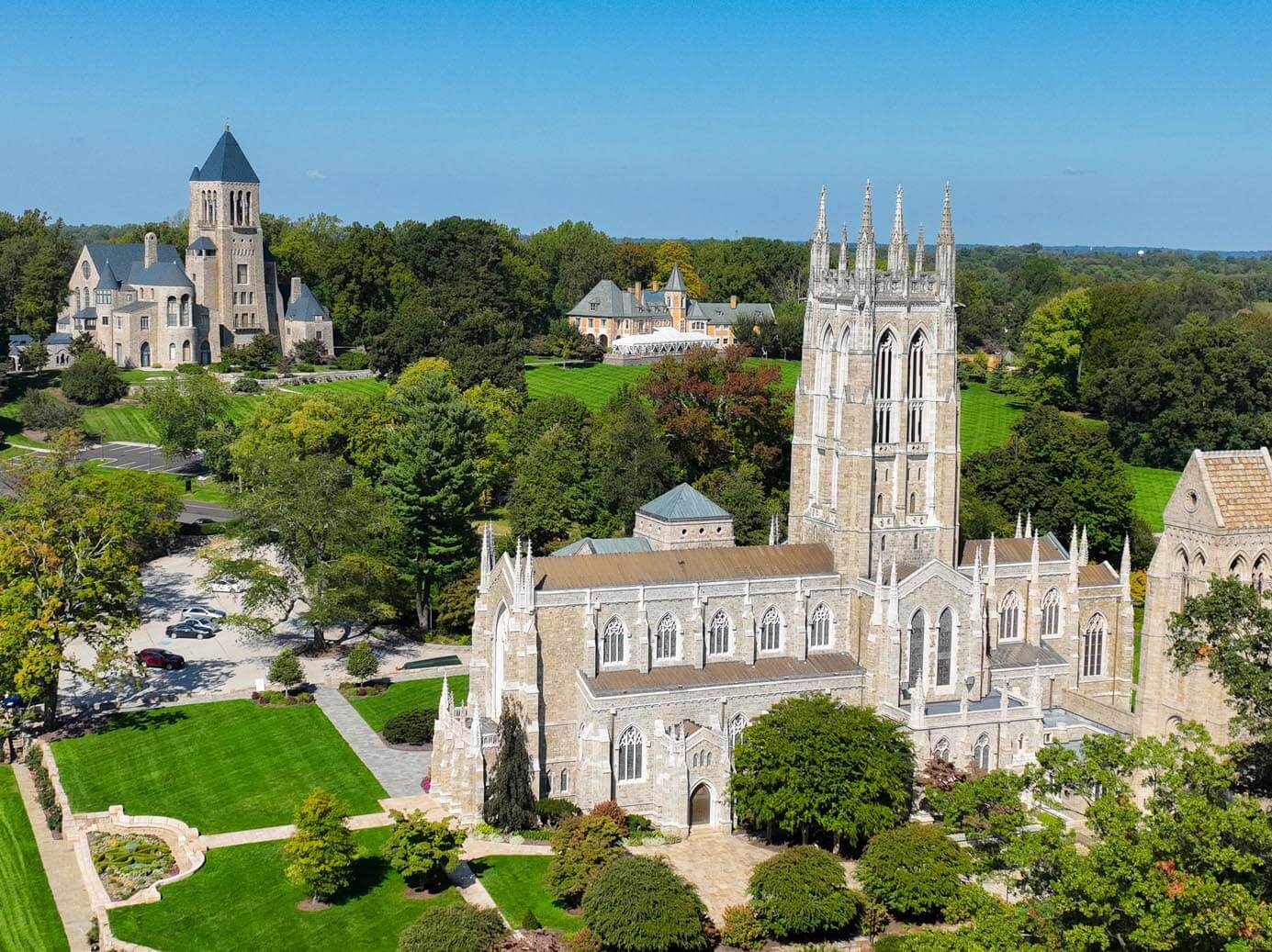 aerial image of the Bryn Athyn Historic District sites in Montgomery County Pennsylvania