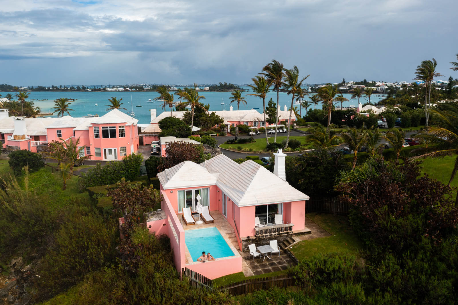 aerial shot of our cottage with pool at Camrbridge Beach Resort in Bermuda