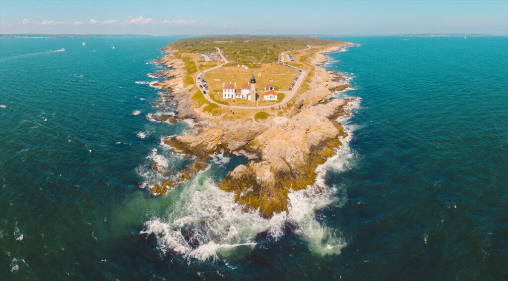 aerial-view-of-Beavertail-Lighthouse-in-Jamestown-Rhode-Island