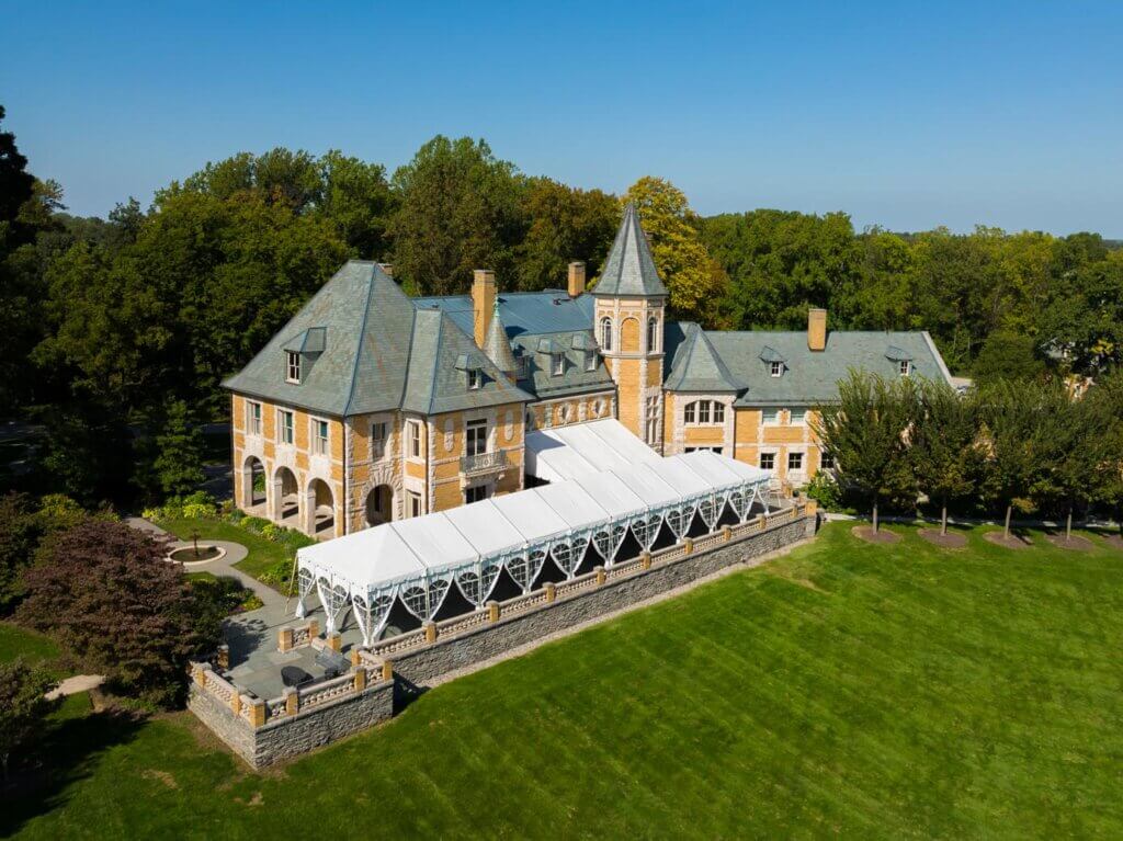 aerial view of Cairnwood Estate in Bryn Athyn Historic District in Montgomery County PA