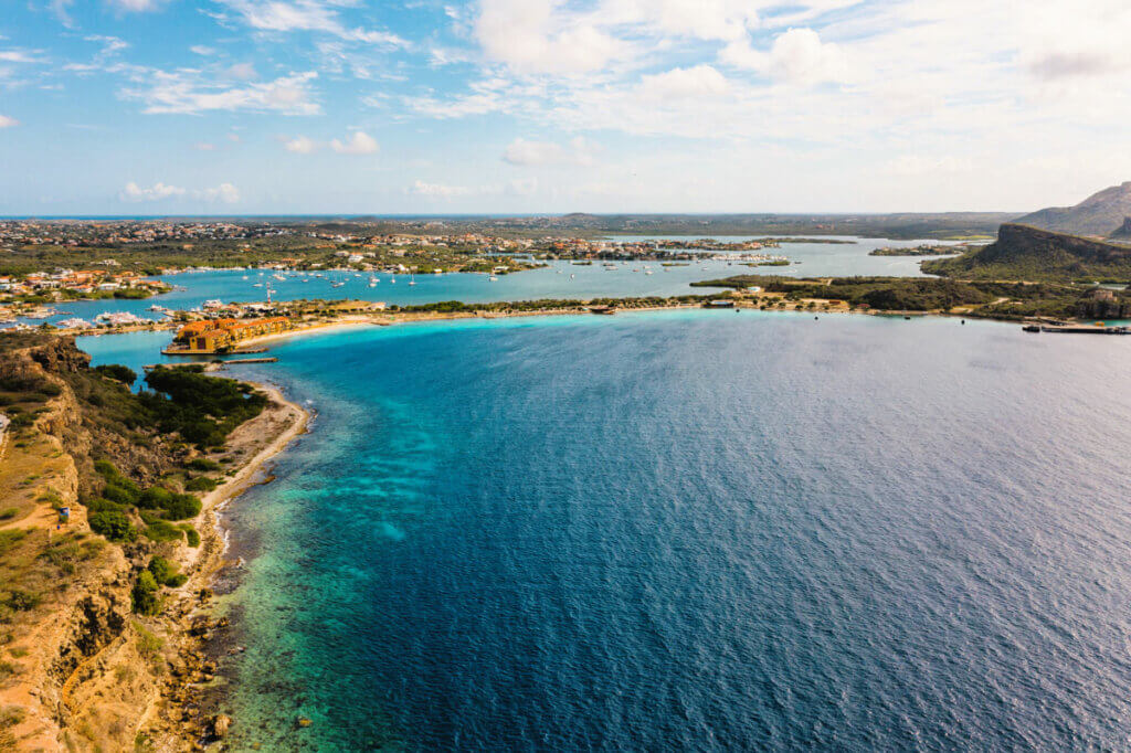 aerial-view-of-Caracas-Bay-or-Caracasbaai-in-Curacao-a-great-snorkeling-spot