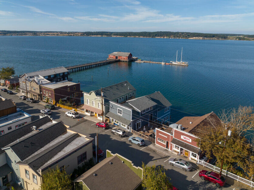 aerial view of Coupeville Washington on Whidbey Island