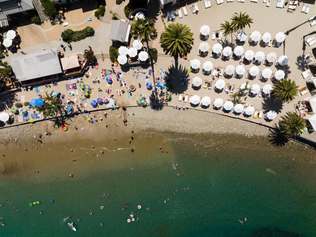 aerial view of Descanso Beach on Catalina Island in California in the summer