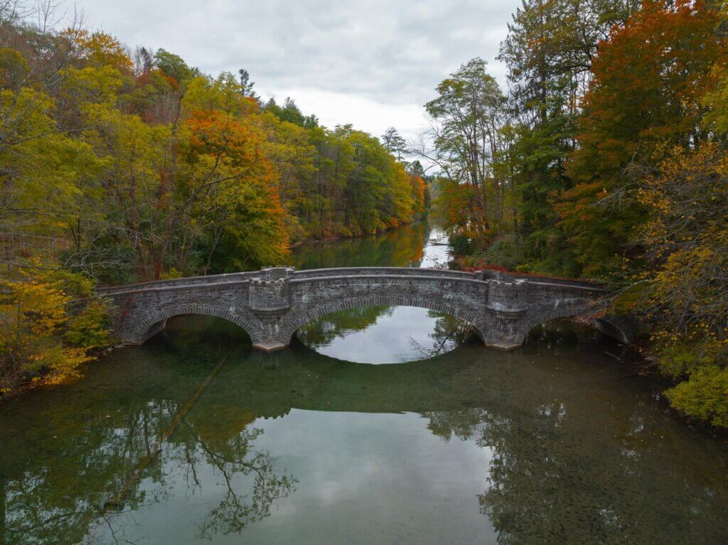aerial view of Fernleigh Estate Stone Bridge in Cooperstown New York