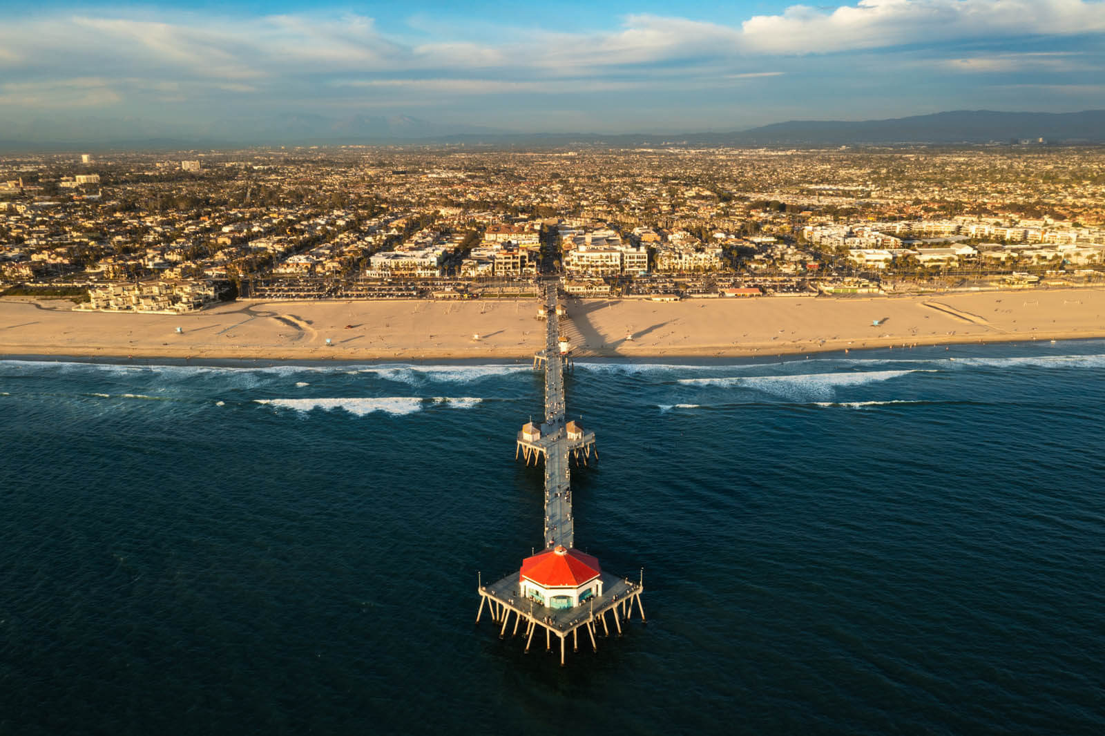 aerial view of Huntington Beach and Pier in Huntington Beach California