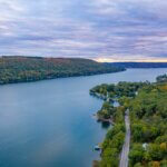 aerial view of Keuka Lake in the Finger Lakes New York in the fall