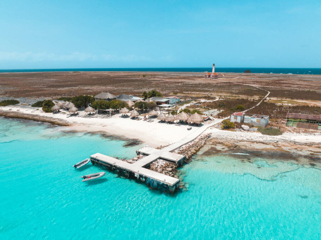 aerial view of Klein Curacao beach and the lighthouse in the Caribbean