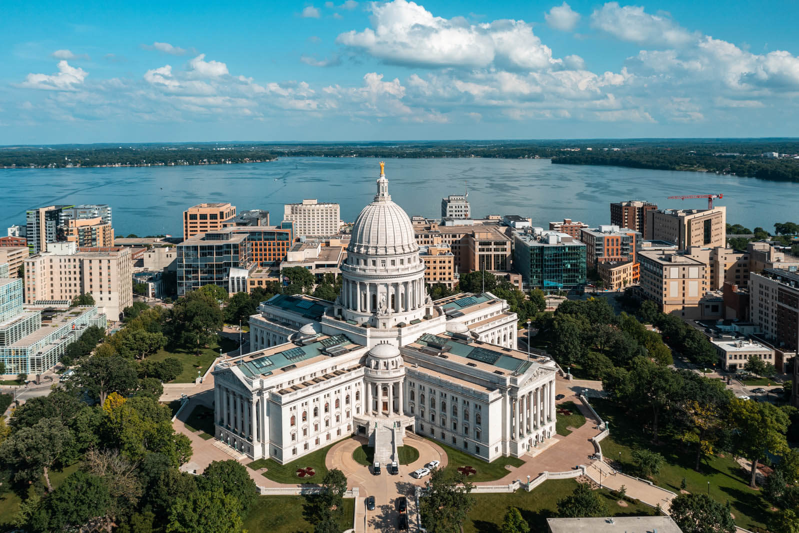 aerial view of Madison Wisconsin and the Wisconsin Capitol Building