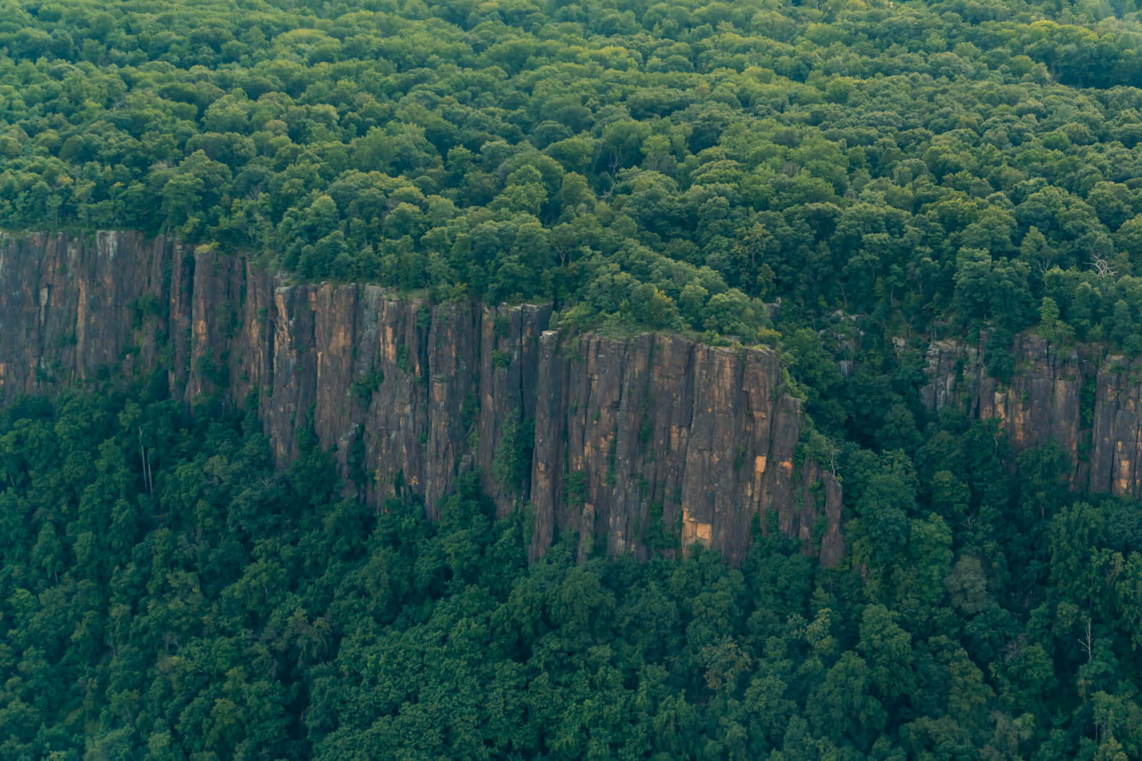 aerial view of the Palisades over the Hudson Valley in New York