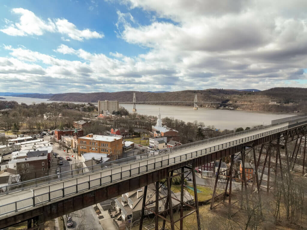 aerial view of the Walkway over the Hudson in Poughkeepsie NY