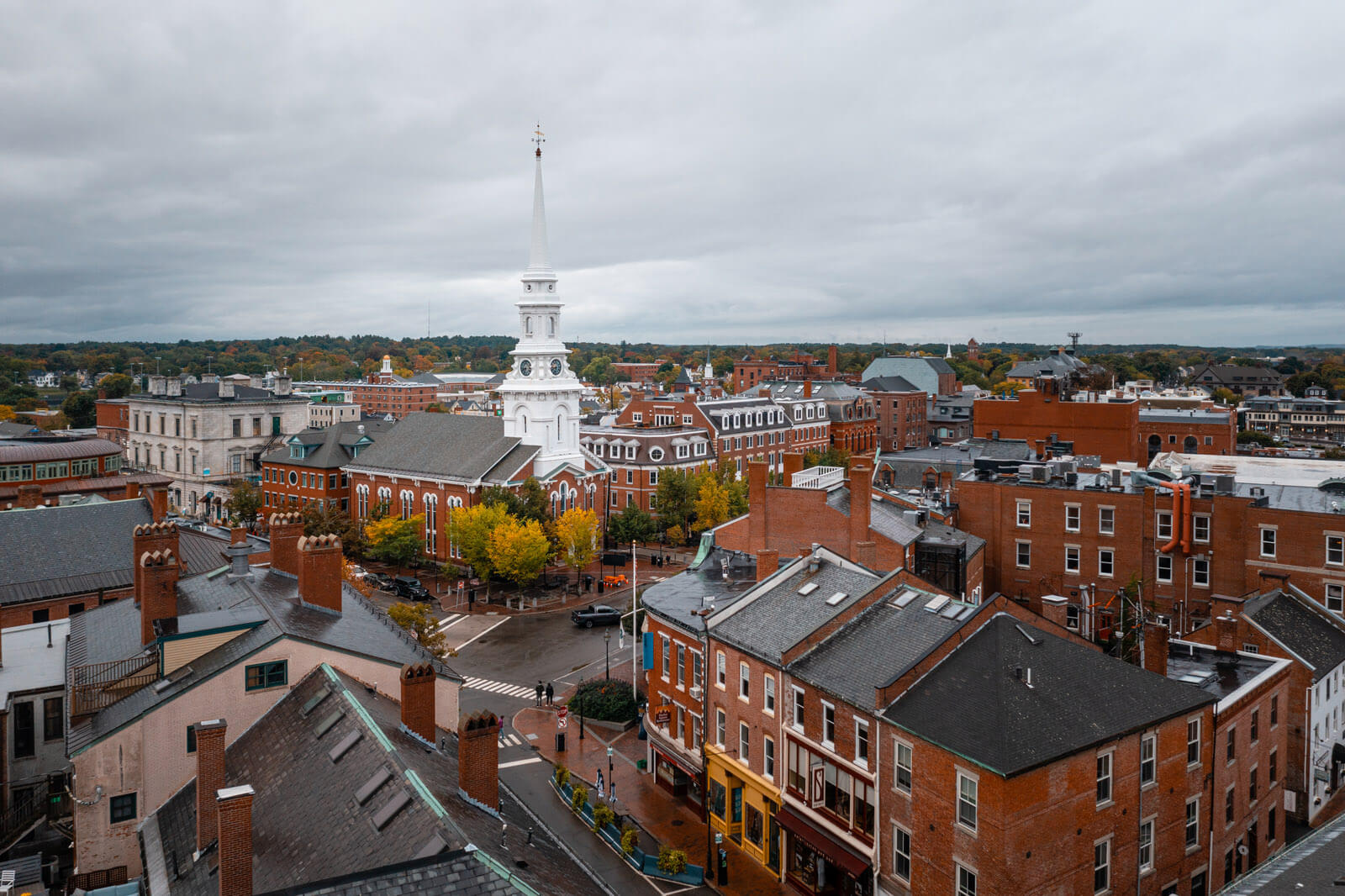 aerial view of the charming downtown of Portsmouth New Hampshire