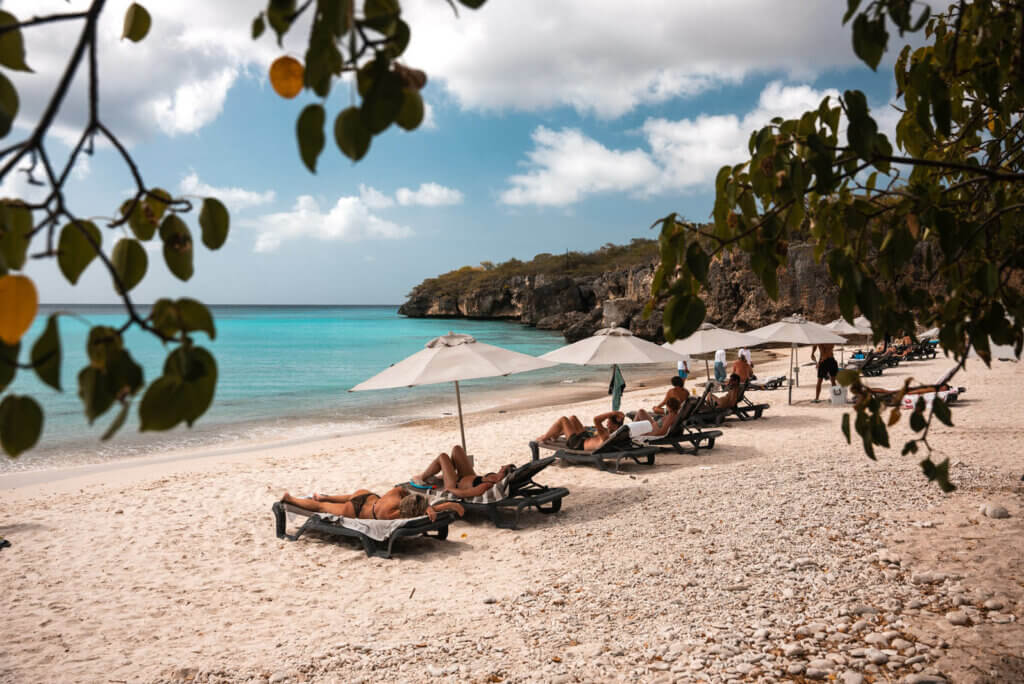 beach goers at Kleine Knip Beach or Playa Kenepa Chiki in Curacao