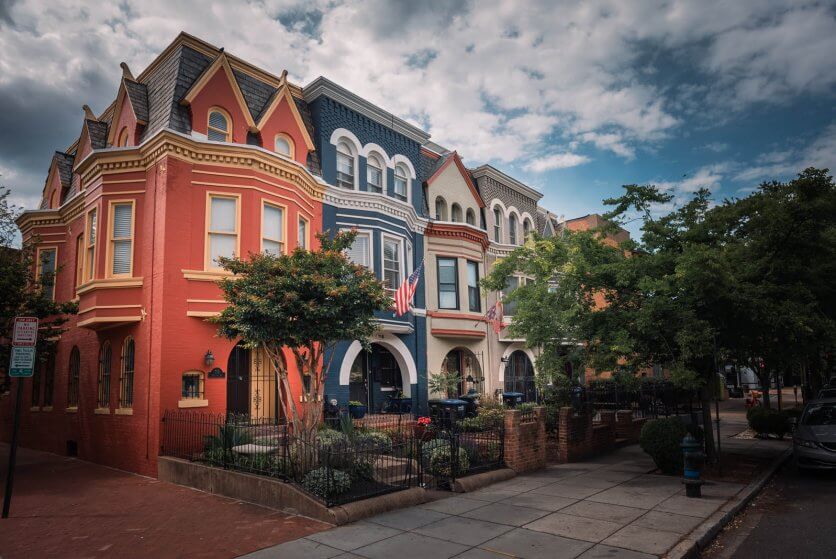 beautiful colorful homes of H Street Corridor in Washington DC