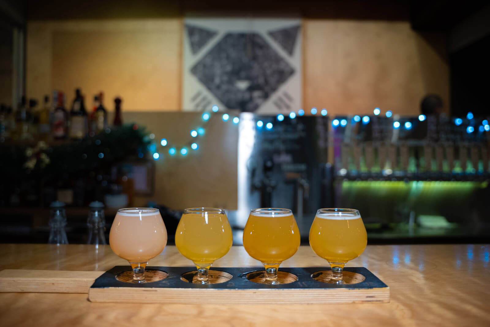 Megan's flight of beer at Noctem Brewery in Quebec City