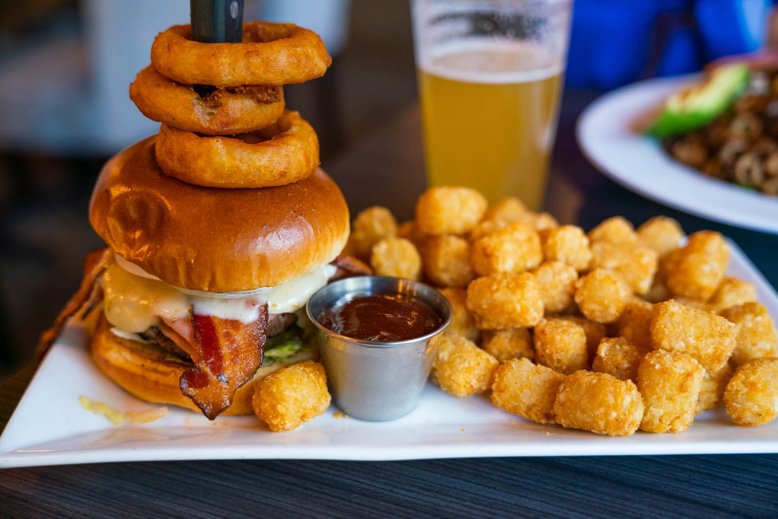 burger and tots at Whistlin' Jack's Outpost and Lodge in Yakima Valley Washington
