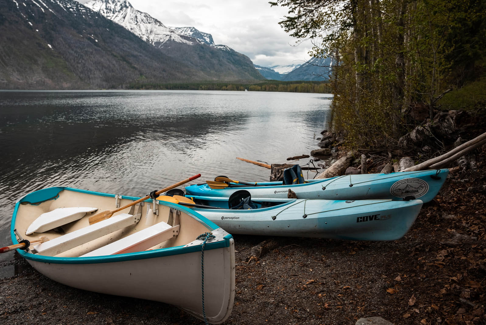 canoes at Lake McDonald Lodge in Glacier National Park