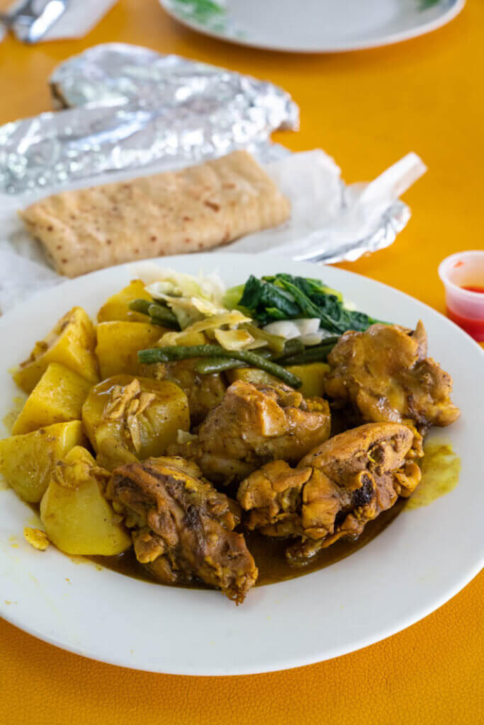 chicken roti special at Plasa Bieu or Old Market in Willemstad Curacao