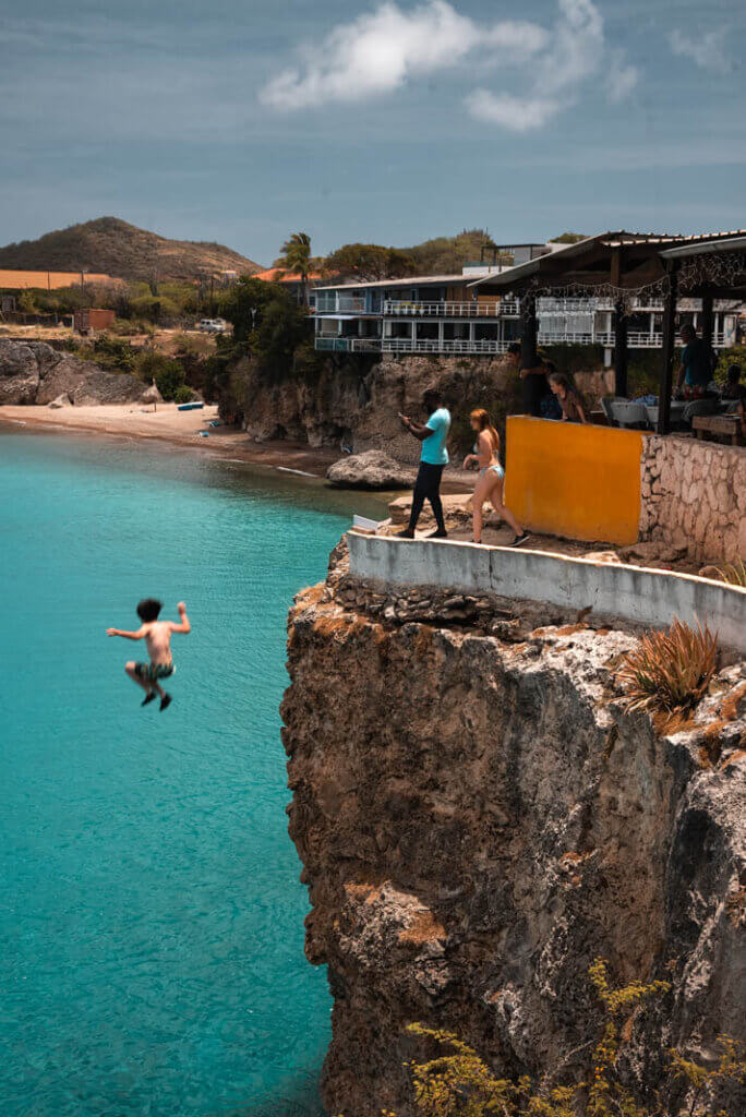 cliff jumping at Playa Forti Beach in Curacao