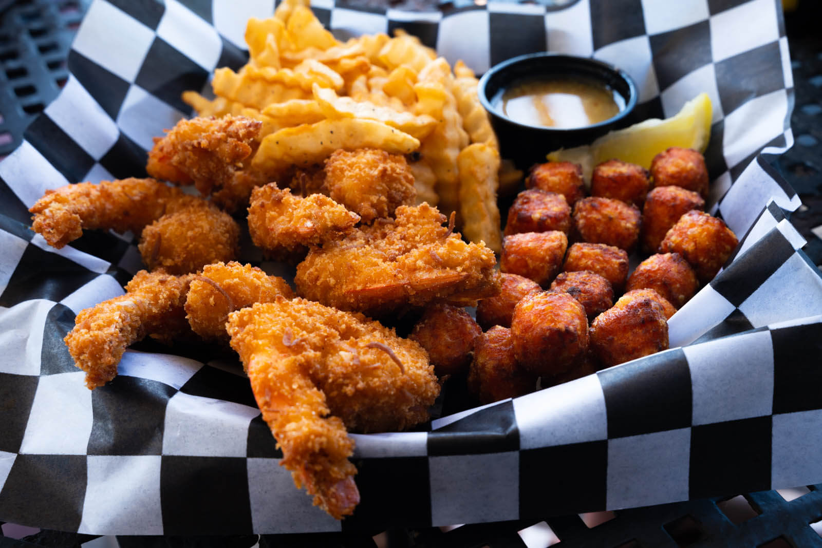 coconut battered shrimp basket from Puddle Jumpers Grill and Bar in Tavares Florida