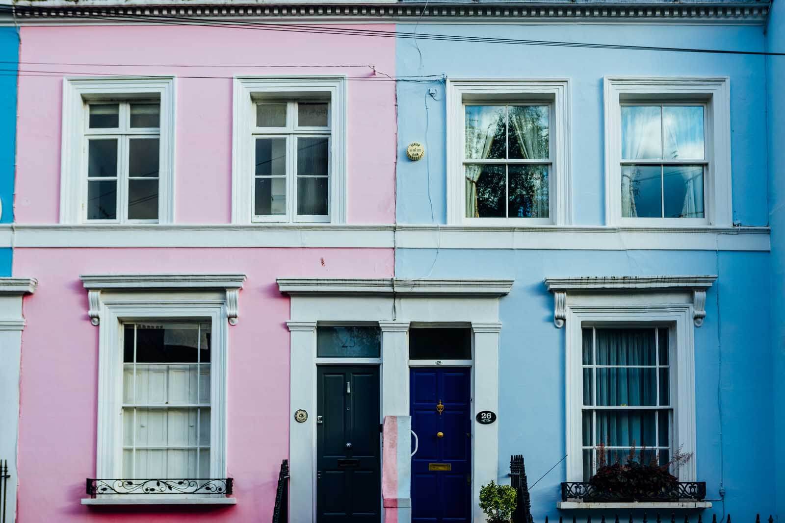 colorful houses on Denbigh Terrace in Notting Hill in London