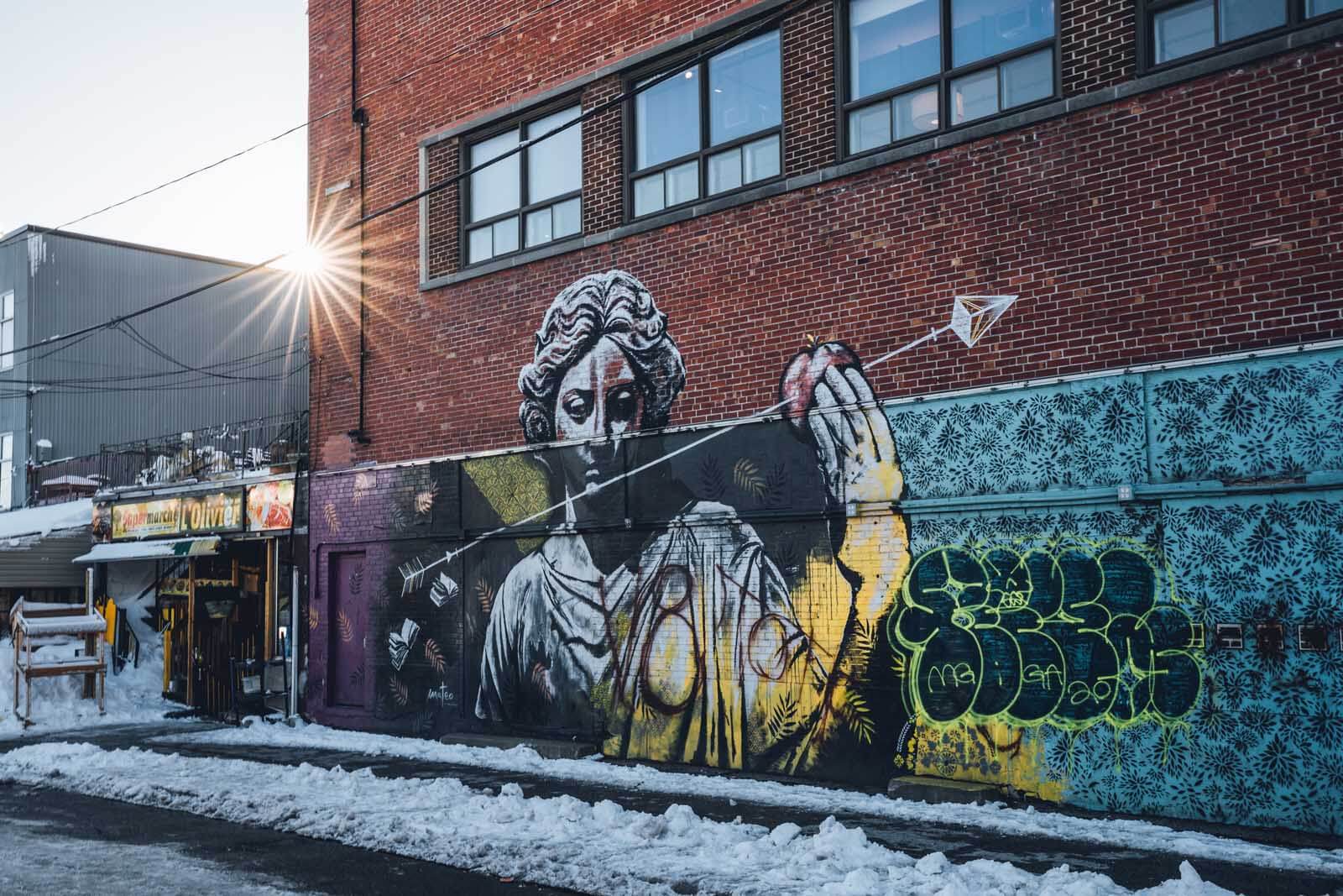 cool mural outside the Jean Talon Market in Little Italy in Montreal