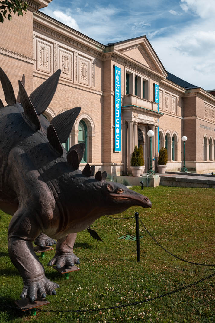 dinosaur on the exterior of the Berkshire Museum in Pittsfield MA
