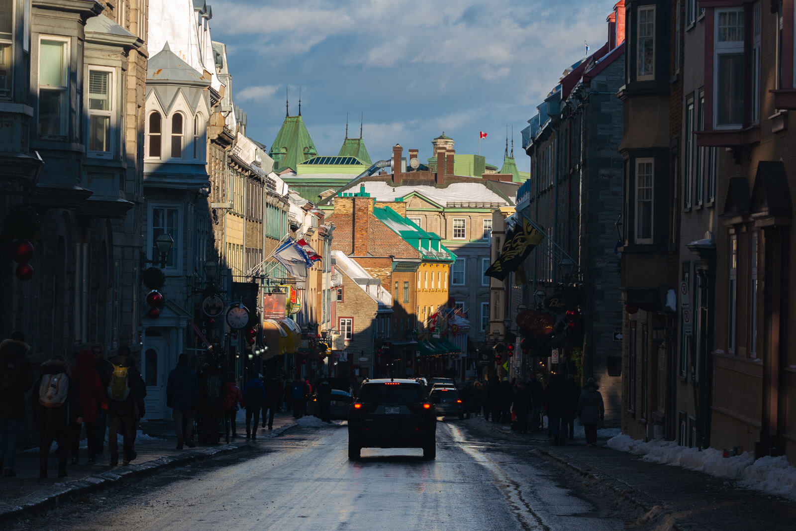 driving through old quebec city in Canada