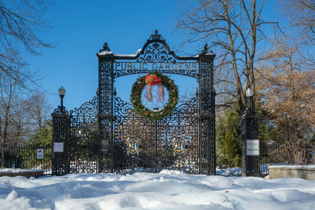 entrance to Halifax Public Gardens during the holidays