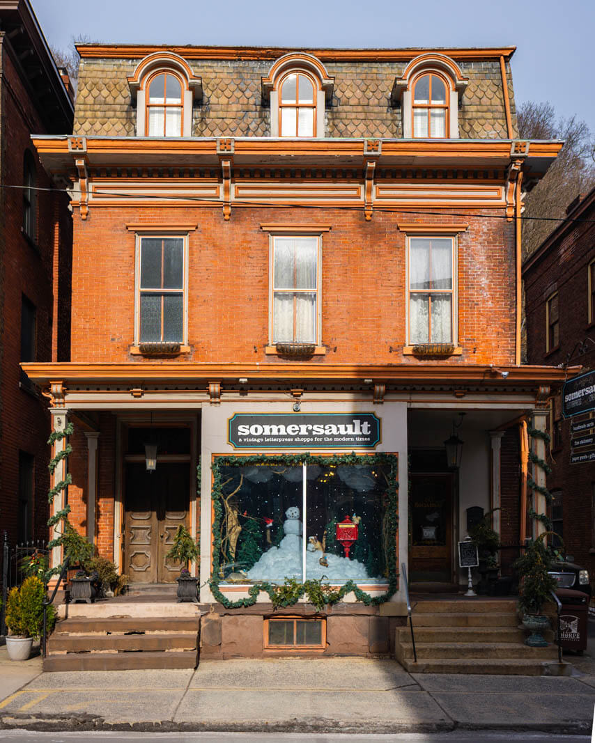 exterior of Somersault Letterpress shop in Jim Thorpe PA