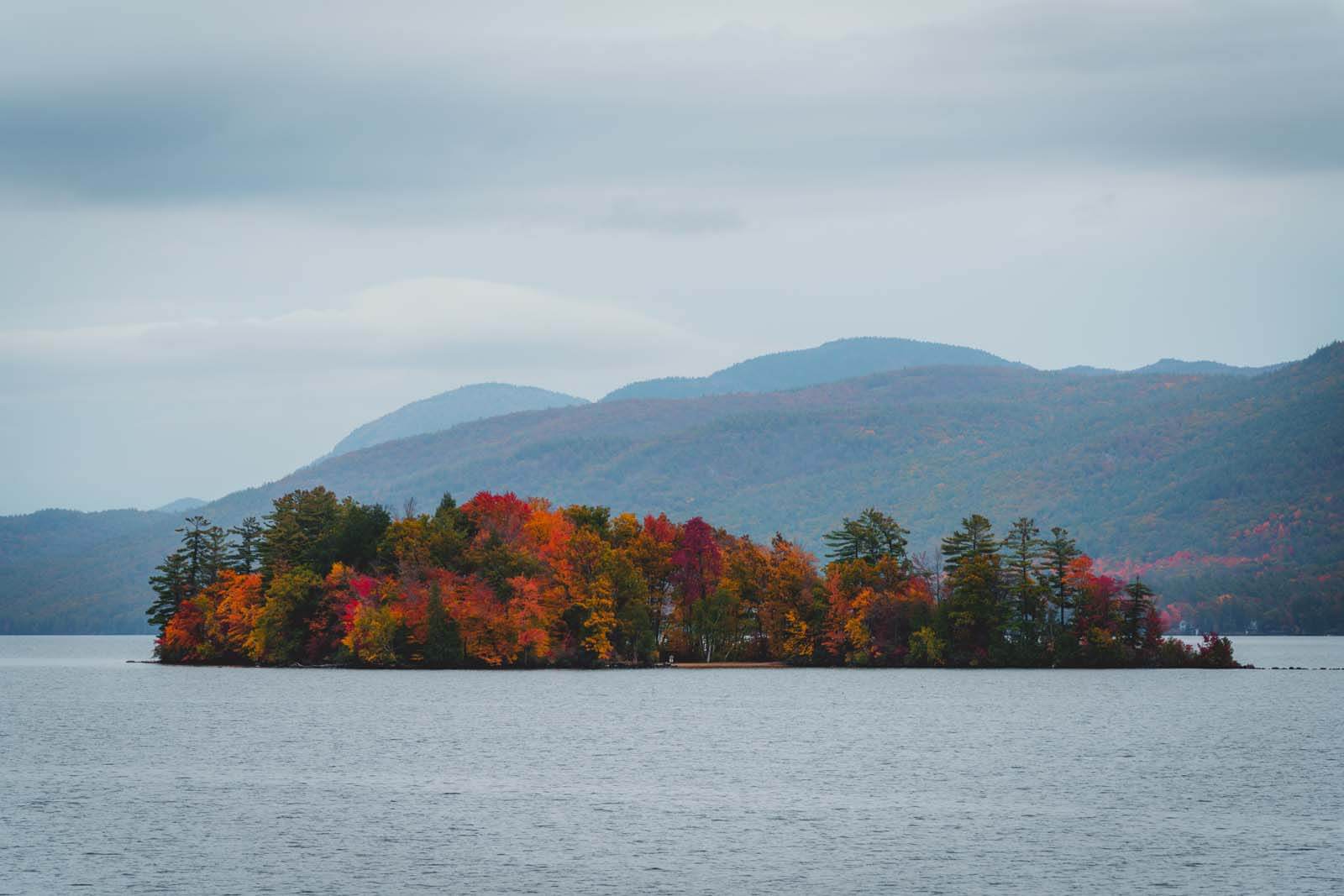 fall foliage at Lake George in the Adirondacks NY