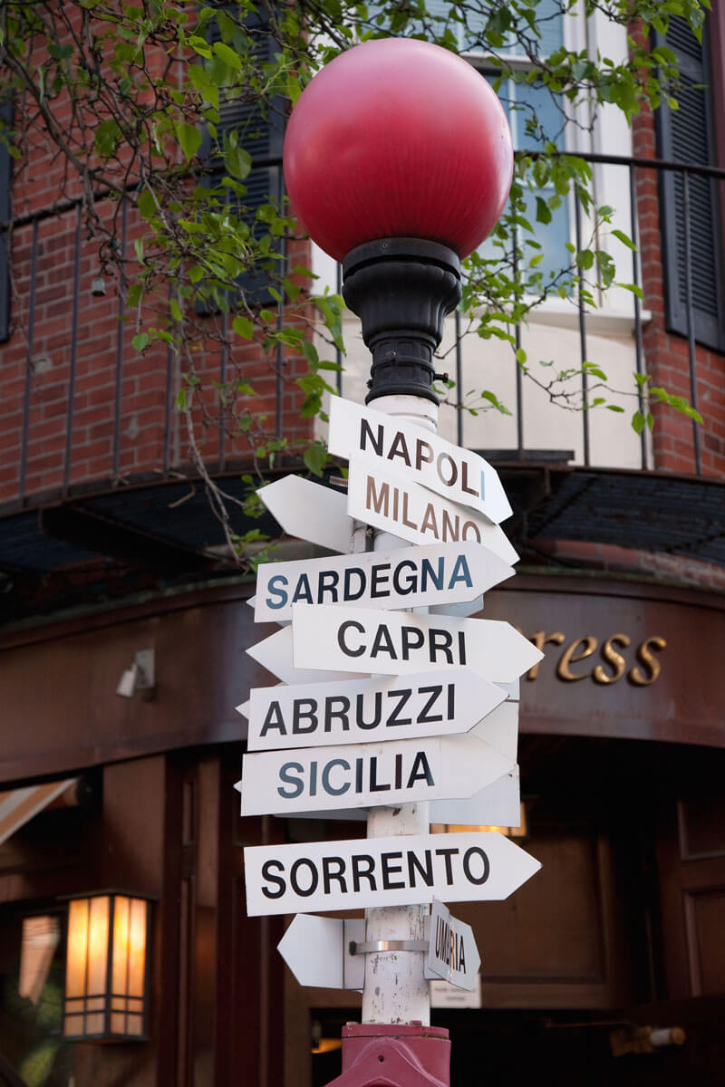 famous-sign-pointing-to-towns-in-Italy-in-Boston-North-End-on-Hanover-St