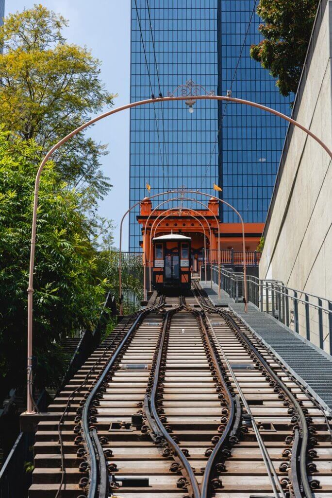 going up on the Angels Flight Railway funicular in Downtown Los Angeles
