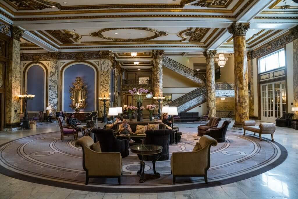 inside the lobby of the Fairmont Hotel in San Francisco