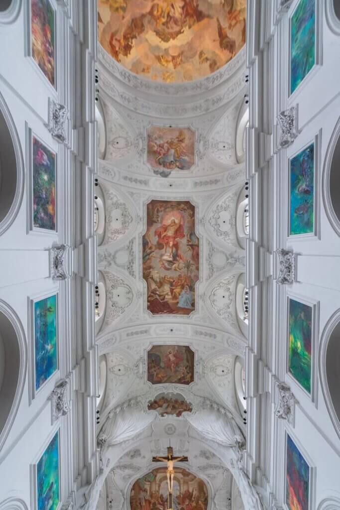 interior of Wurzburger Dom ceiling in Wurzburg Germany