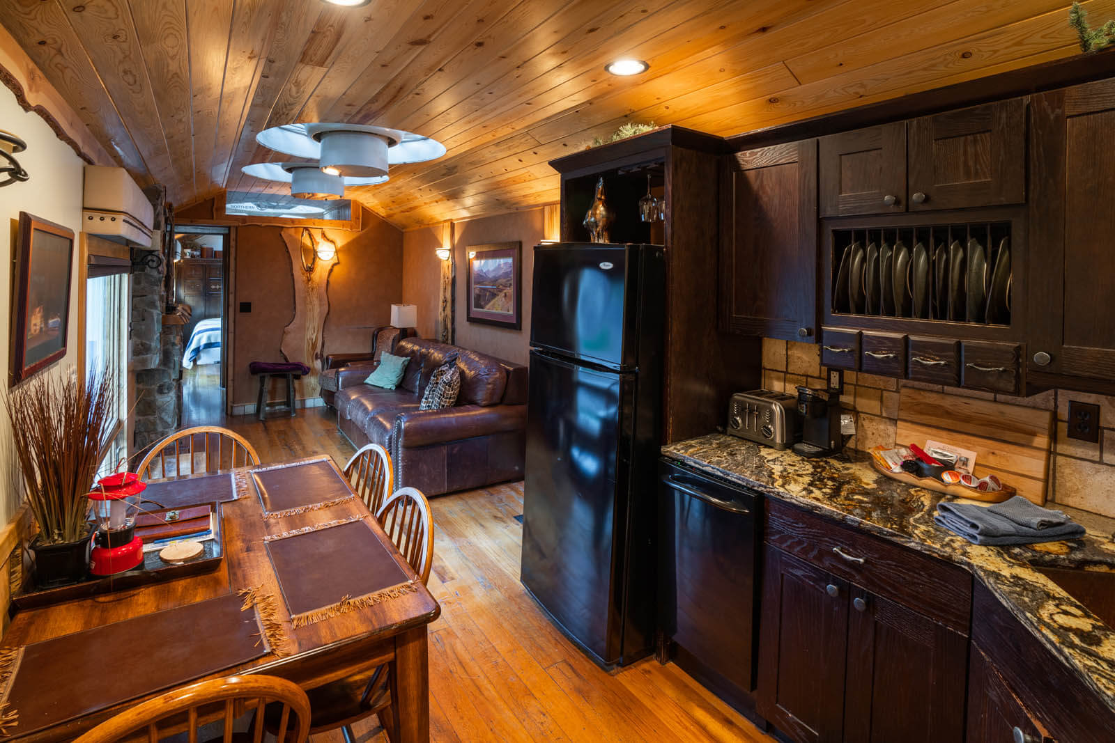 interior of our luxury locomotive at Izaak Walton Inn in Essex Montana