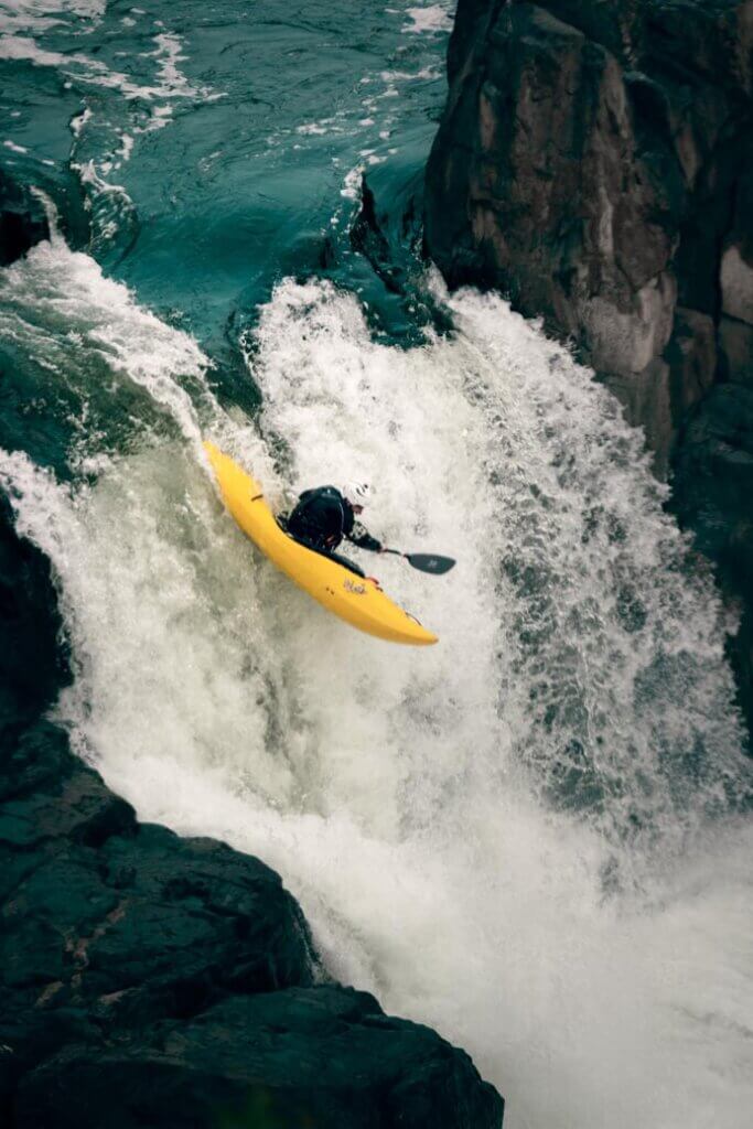kayaker going over a waterfall in Great Falls Park in Fairfax County VA